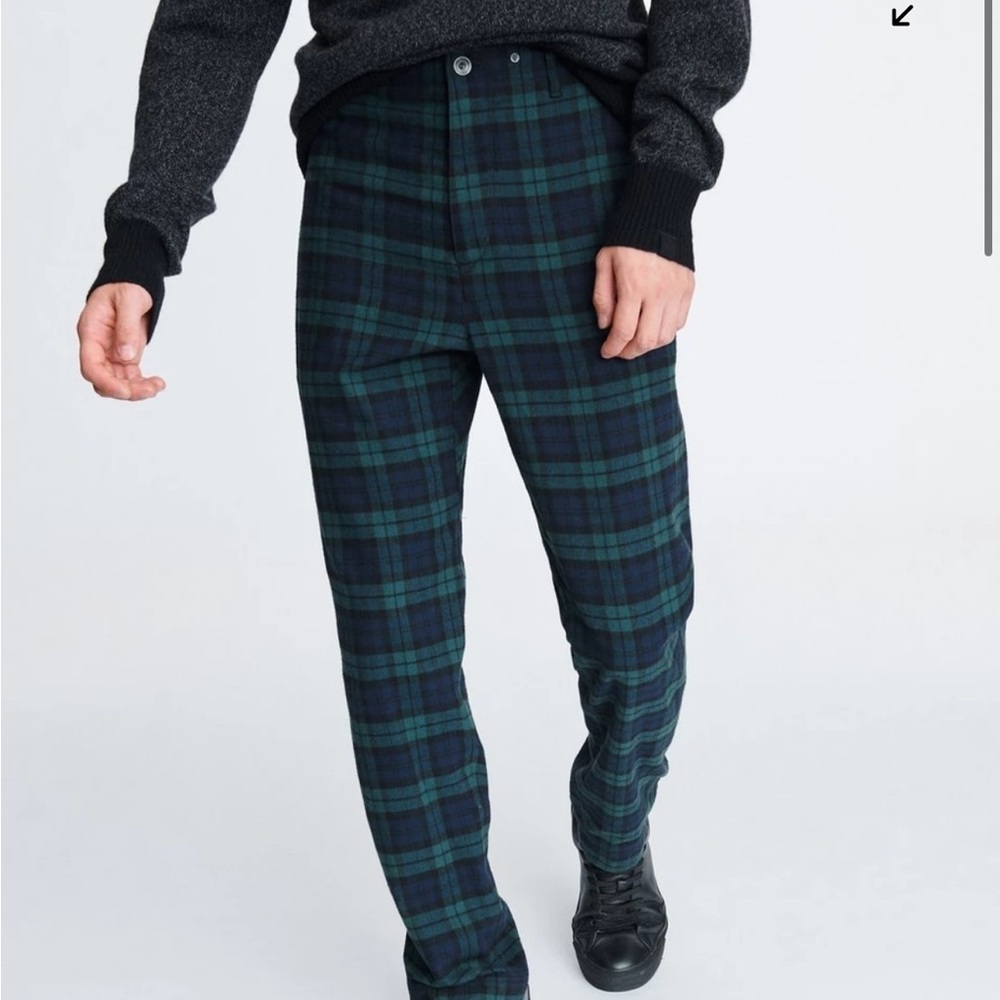 Rag and Bone Mens Daniel Cotton Flannel Pant Black Watch Blue Green Sz 31
